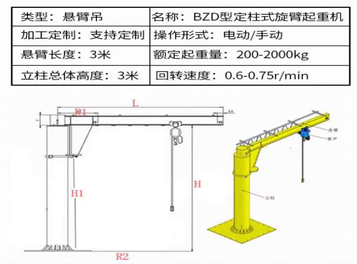 悬臂吊外形尺寸图纸和参数