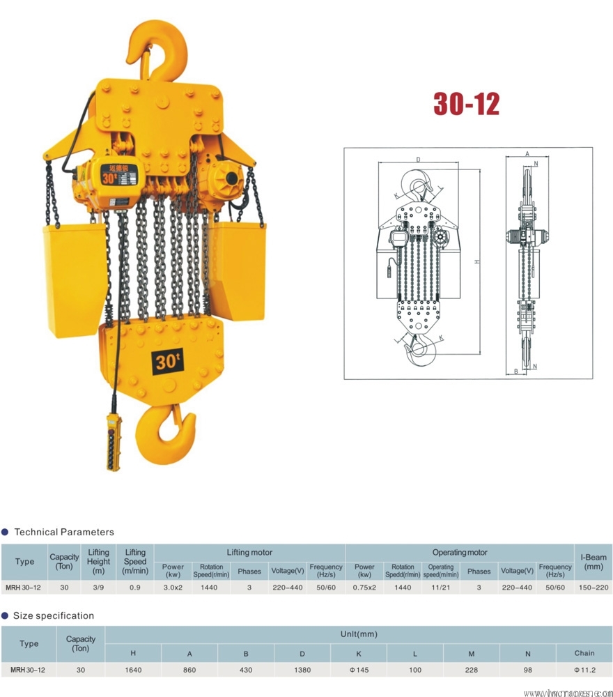 固定式环链动葫芦,30吨挂钩式环链电动葫芦